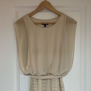 Bebe - Beaded Embroidered Mini Dress with Tie Waist in Champagne - Size S